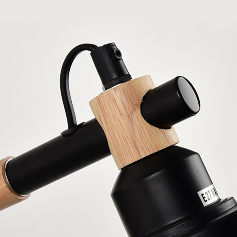 BowLift | 1 Light cylindrical wall lamp fixture in modernist style Black metal wall lamp with wood connection for the bedroom