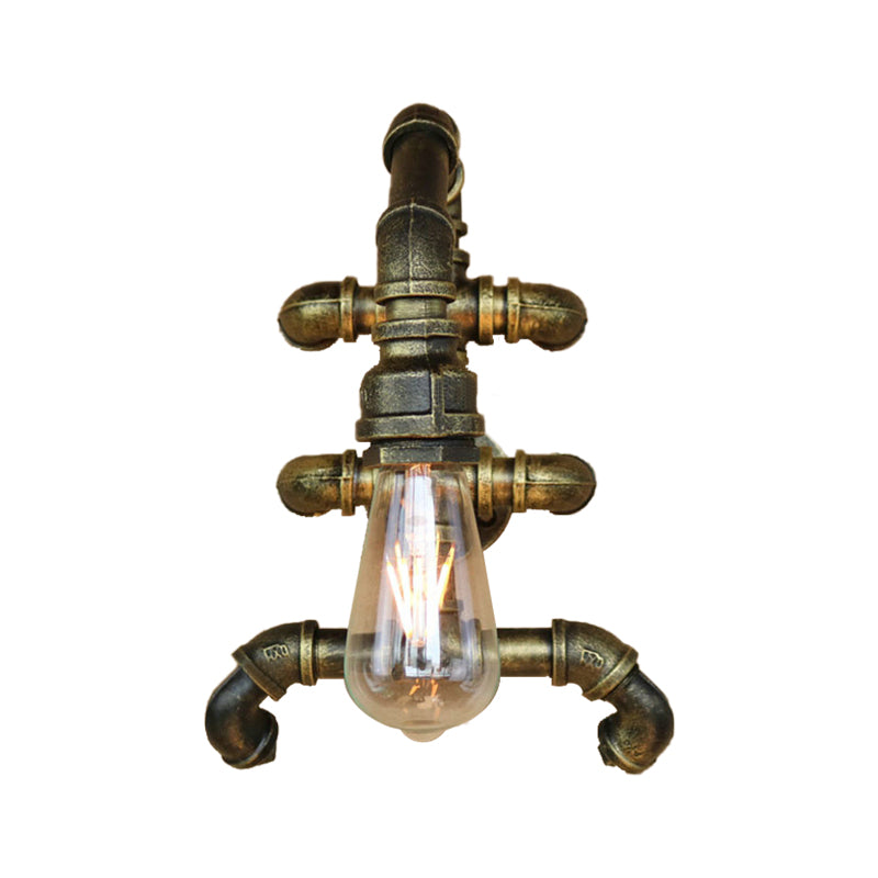 BowLift | Expose Bulb Bathroom Wall Lighting Steampunk Iron 1 Light Antique Brass Wall Lamp with Curved Pipe