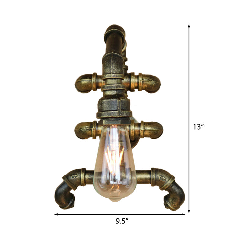 BowLift | Expose Bulb Bathroom Wall Lighting Steampunk Iron 1 Light Antique Brass Wall Lamp with Curved Pipe