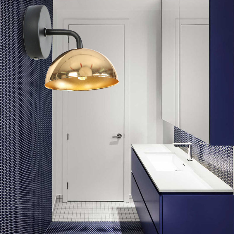 BowLift | 1 Light Wall Lamp Industrial Dome Shade Metal Down Wall Light with Curved Arm in Black/Bronze for Bedroom