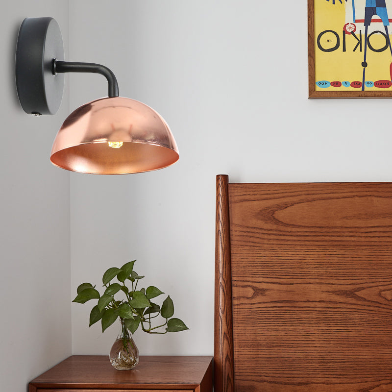 BowLift | 1 Light Wall Lamp Industrial Dome Shade Metal Down Wall Light with Curved Arm in Black/Bronze for Bedroom