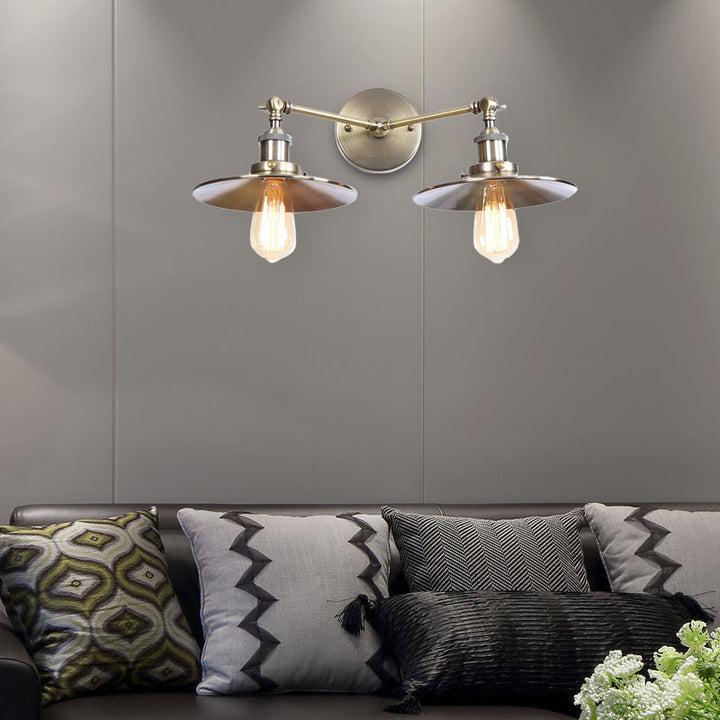 BowLift | 2 Lamps Flat Shade Wall Lighting Industrial Style Brass/Rust Metal Wall Mounted Light for Hallway