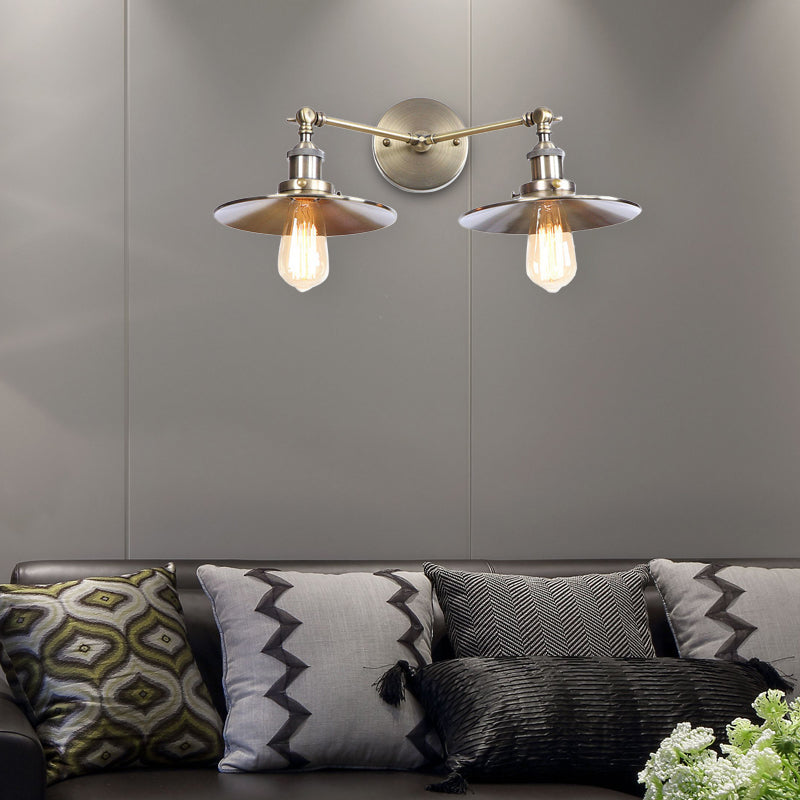 BowLift | 2 Lamps Flat Shade Wall Lighting Industrial Style Brass/Rust Metal Wall Mounted Light for Hallway