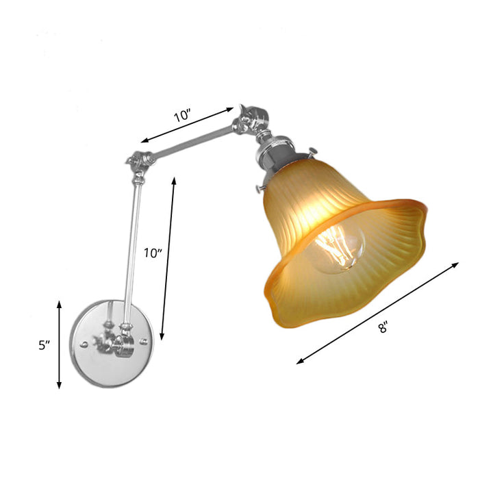 BowLift | 1 Light Flare Wall Light Fixture Industrial Design Chrome Amber Textured Glass Wall Lamp for Bedroom