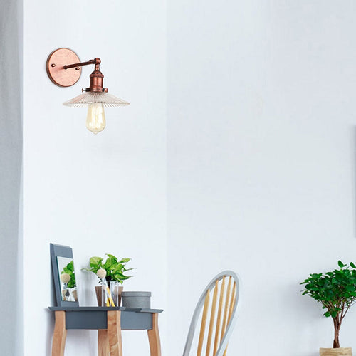 BowLift | 1 Light Wavy Wall Lamp Fixture Rustic Style Copper Ribbed Glass Wall Light for Dining Table