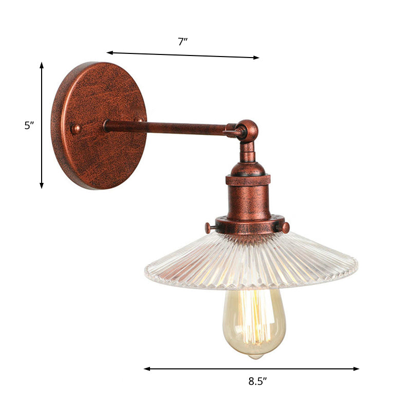 BowLift | 1 Light Wavy Wall Lamp Fixture Rustic Style Copper Ribbed Glass Wall Light for Dining Table