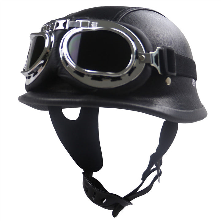 Vintage-Styled Motorcycle Helmet with Integrated Goggles Bowlift