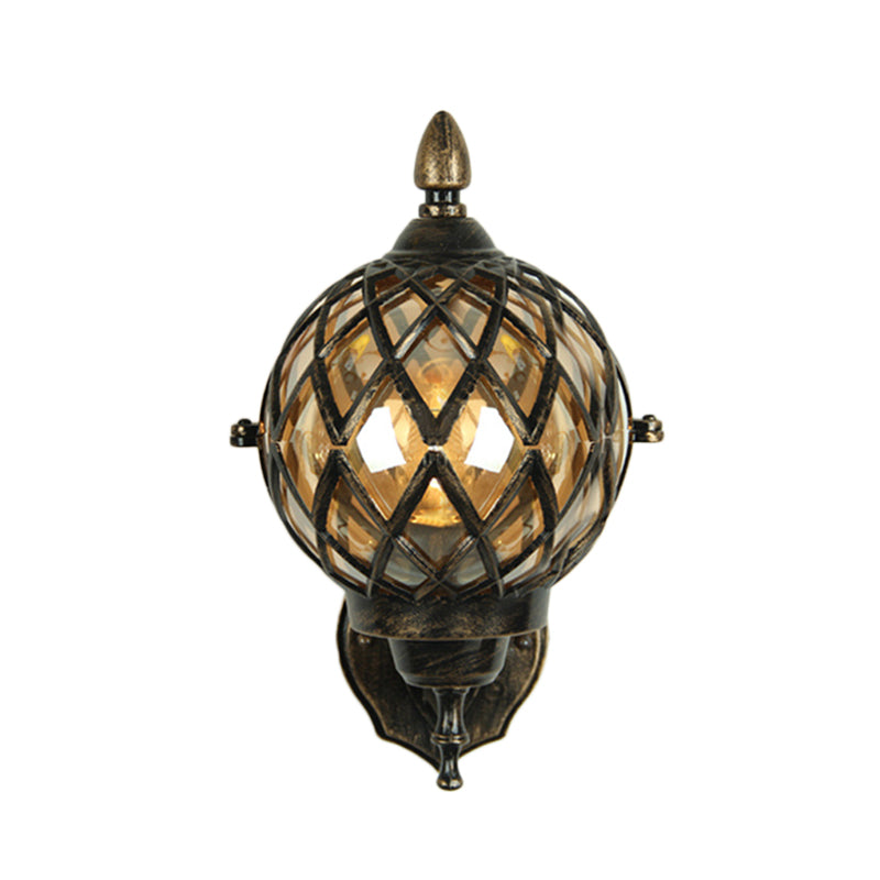 BowLift | 1 Light Amber Glass Wall Lamp Light Industrial Black Ball Dining Room Lighting Fixture with Cage