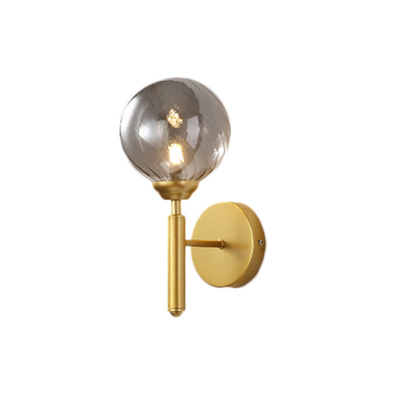 BowLift | 1 Bulb Globe Wall Mounted Light Fixture Modern Brass Smoked Textured Glass Lighting