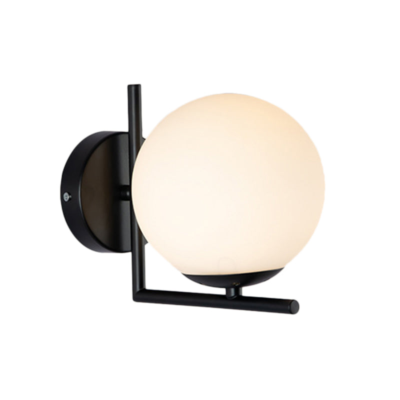 BowLift | 1 Bulb Globe Wall Mounted Light Installation Modern Black Opal Glass Lighting with Frame Decoration