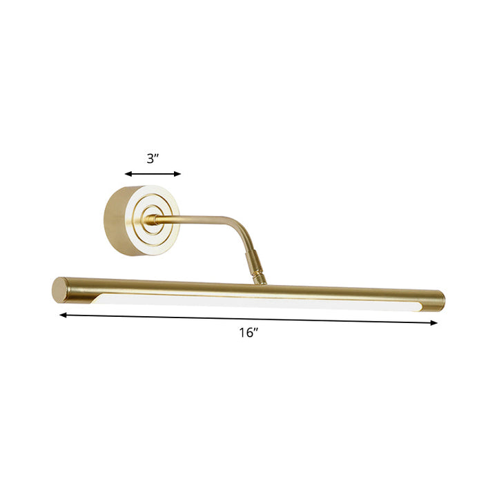 BowLift | 16"/20" W Slim Cylindrical Makeup Mirror Light Modernism Metal LED Gold Wall Mount Lamp for Bedroom, Warm/White Lighting