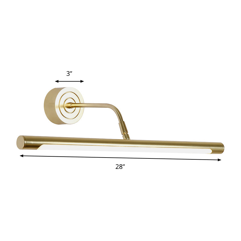 BowLift | 16"/20" W Slim Cylindrical Makeup Mirror Light Modernism Metal LED Gold Wall Mount Lamp for Bedroom, Warm/White Lighting