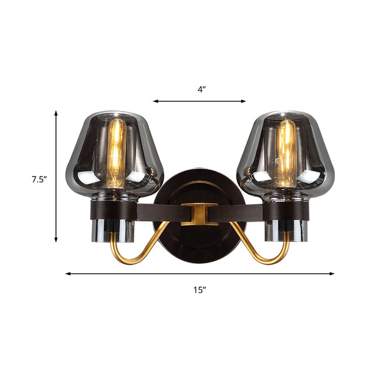 BowLift | 2-Light Wall Lighting with Mushroom Shade Smoke Glass Modern Bedroom Wall Lamp Lighting Fixture