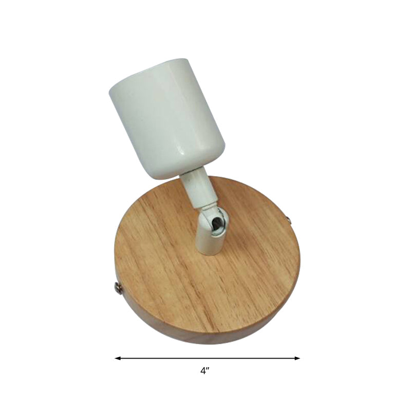 BowLift | Simple Style Round Back Wall Light 1 Head Wood and Metal Wall Lamp in White for Nightstand