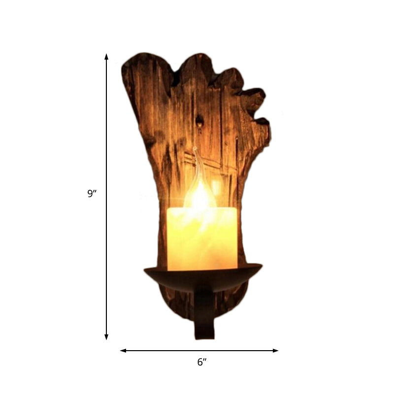 BowLift | Cylinder Coffee Shop Wall Light Fixture Artificial Marble 1 Light Brown Wall Lamp with Wood Semi-Cap/Base/Rectangle Base