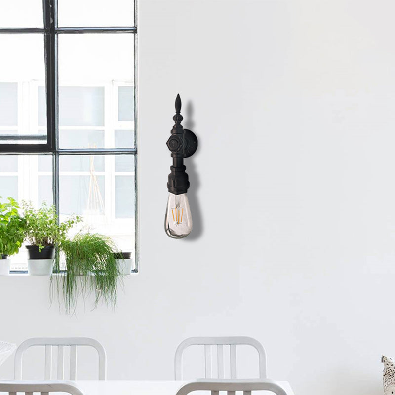 BowLift | Open Bulb Dining Room Wall Lamp Vintage Style Metal 1 Head Black Wall Lamp Sconces with On/Off Switch