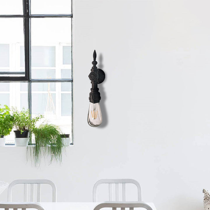 BowLift | Open Bulb Dining Room Wall Lamp Vintage Style Metal 1 Head Black Wall Lamp Sconces with On/Off Switch