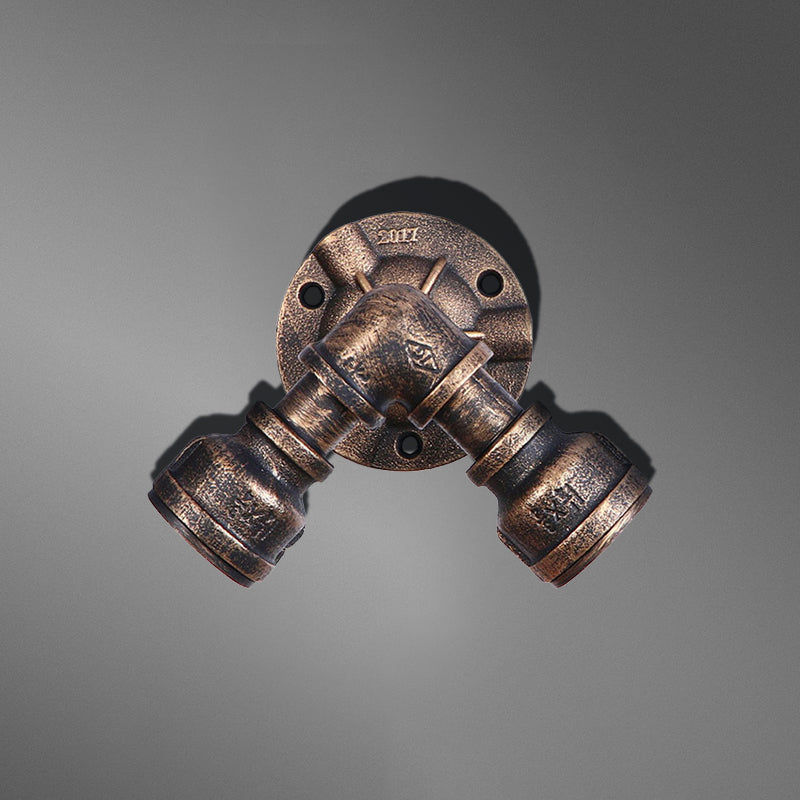 BowLift | 2 Heads Wall Lamp Fixture with Pipe Forged Iron Shade Rustic Style Living Room Wall Lamp Light in Aged Bronze