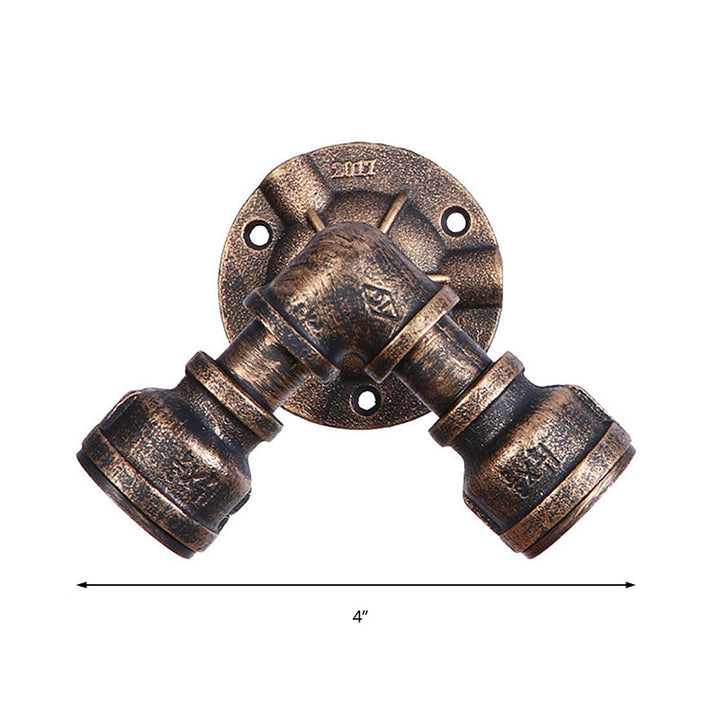BowLift | 2 Heads Wall Lamp Fixture with Pipe Forged Iron Shade Rustic Style Living Room Wall Lamp Light in Aged Bronze