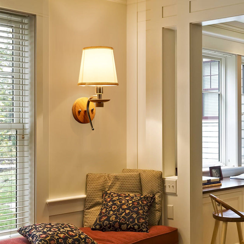 BowLift | 1-Bulb Tapered Wall Mount Contemporary White/Beige Fabric Wall Light for Corridor