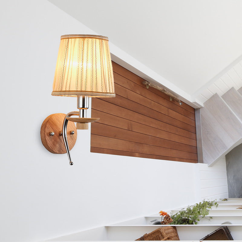 BowLift | 1-Bulb Tapered Wall Mount Contemporary White/Beige Fabric Wall Light for Corridor