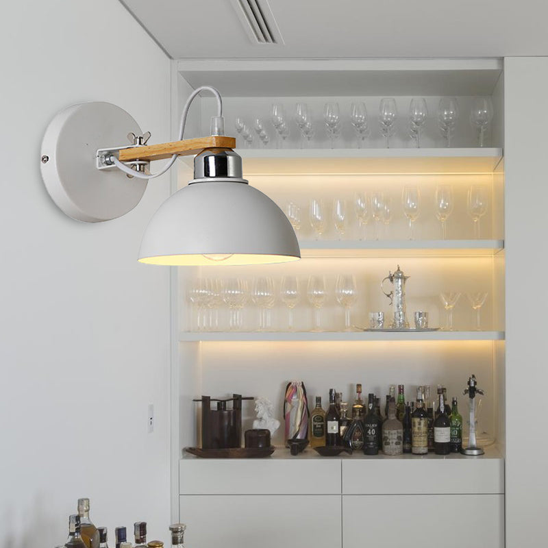 BowLift | 1 Light Scalloped Wall Lamp Simple Style White Metallic and Wooden Wall Lighting for Bedroom