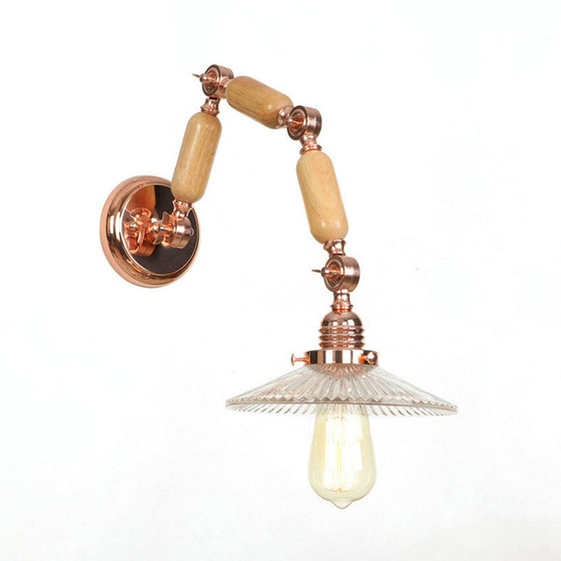 BowLift | 1 Light Scalloped Wall Lamp Fixture Industrial Clear Ribbed Glass Wall Lamp for Living Room with Arm