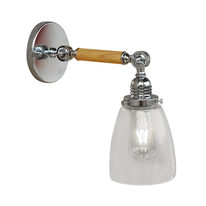 BowLift | Single-layer wall lamp with dome shade clear glass industrial living room light, 8"/4"/6" L wood arm
