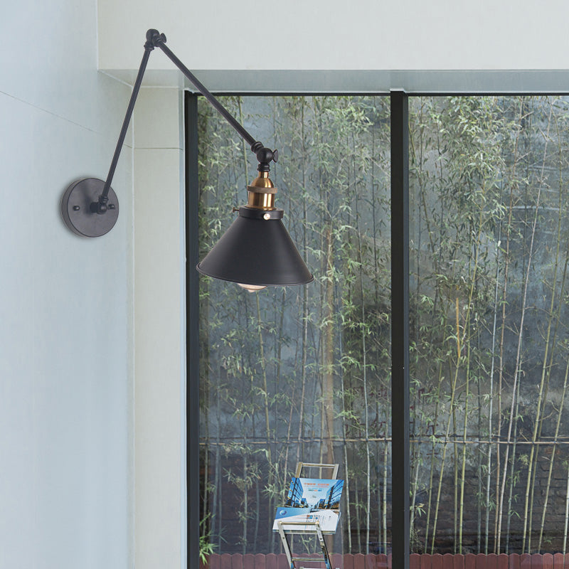 BowLift | 1 Light Adjustable Wall Lamp with Cone Shade Metal Retro Indoor Wall Lamp Light in Black/White