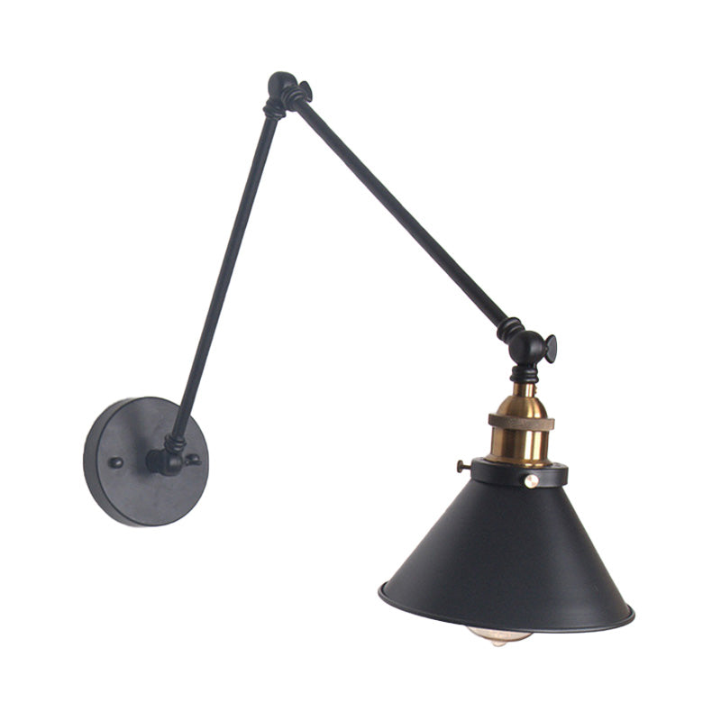 BowLift | 1 Light Adjustable Wall Lamp with Cone Shade Metal Retro Indoor Wall Lamp Light in Black/White