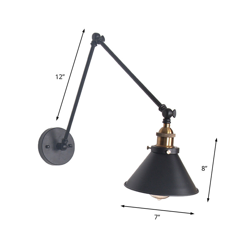 BowLift | 1 Light Adjustable Wall Lamp with Cone Shade Metal Retro Indoor Wall Lamp Light in Black/White