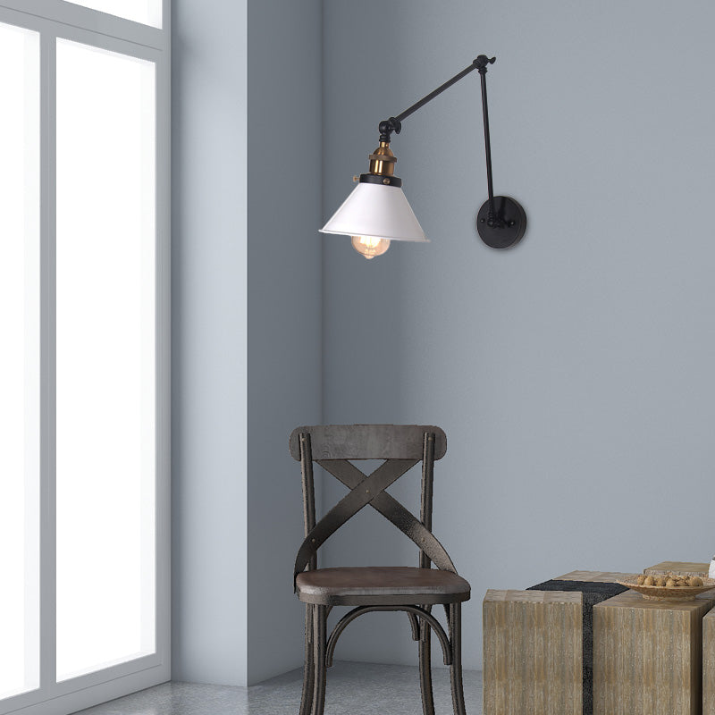 BowLift | 1 Light Adjustable Wall Lamp with Cone Shade Metal Retro Indoor Wall Lamp Light in Black/White