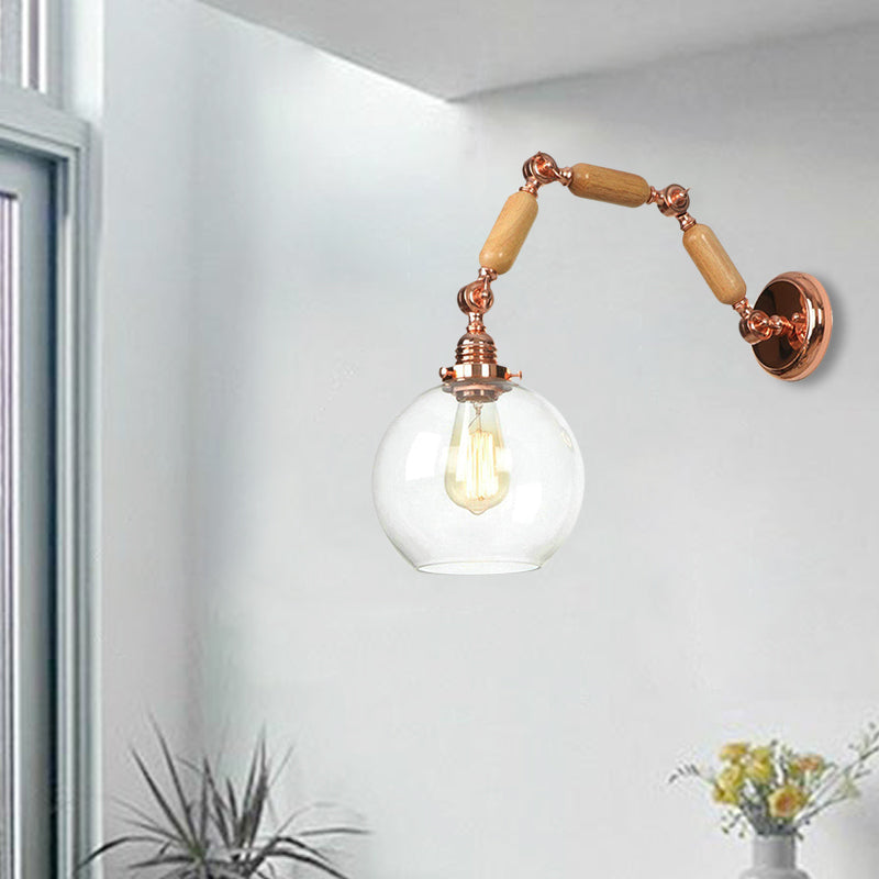 BowLift | Globe Living Room Wall Lamp Antique Clear Glass 1 Light Pink Gold Wall Lamp with Retractable Arm