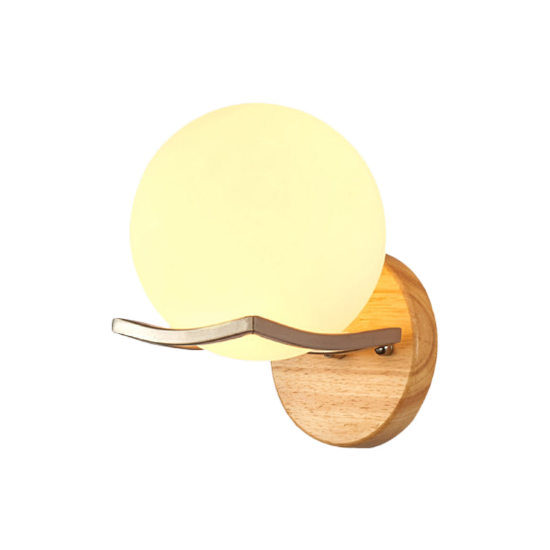 BowLift | Globe Bedroom Wall Light Nordic Opal Glass Single Light Wooden Wall Lamp