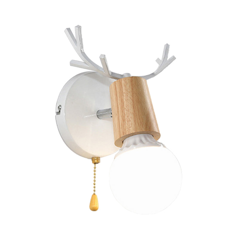 BowLift | 1 Light Bare Bulb Wall Lamp Modern Style Black/White Finish Metal and Wood Wall Lighting with Deer Side