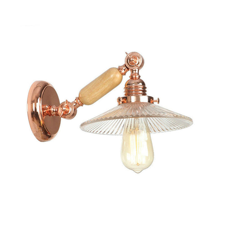 BowLift | Ribbed Glass Pink Gold Wall Lamp Saucer 1-Light Industrial Wall Lamp Mounting for Living Room