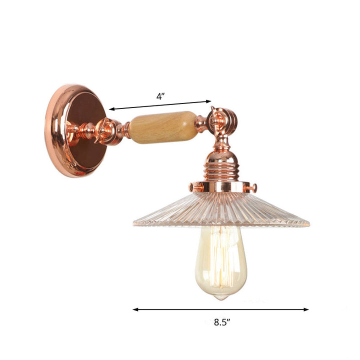 BowLift | Ribbed Glass Pink Gold Wall Lamp Saucer 1-Light Industrial Wall Lamp Mounting for Living Room