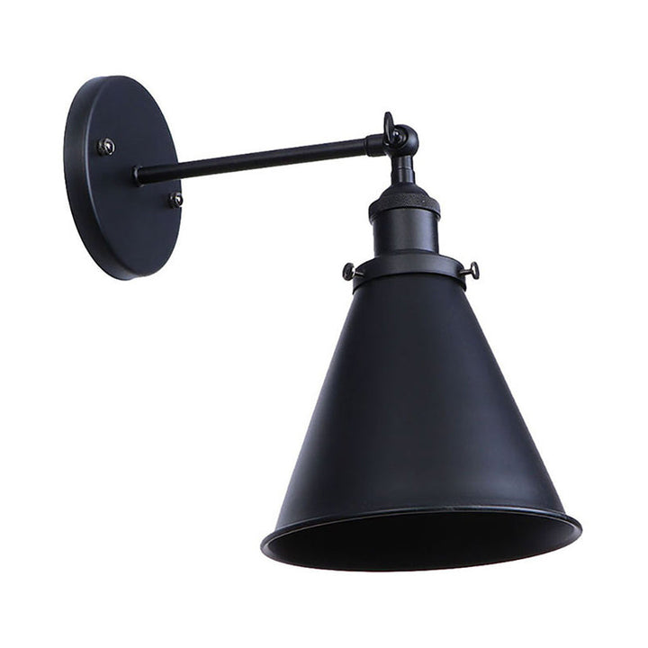 BowLift | Black/Rust 1 Head Wall Lamp Farmhouse Style Wrought Iron Conical Adjustable Wall Light Fixture for Outdoor
