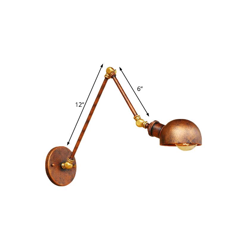 BowLift | 4"/6.5" Dia Domed Metal Wall Lamp Fixture Vintage Style 1 Head Study Room Adjustable Wall Light in Rust