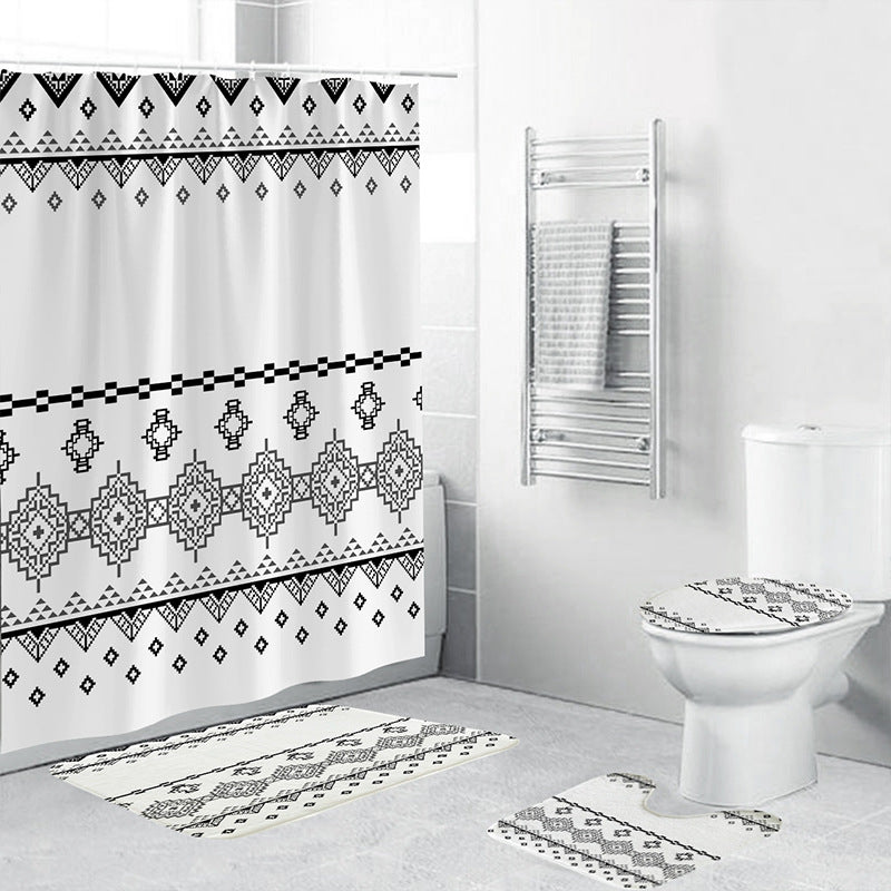 Geometric Patterned Shower Curtain Set Bowlift