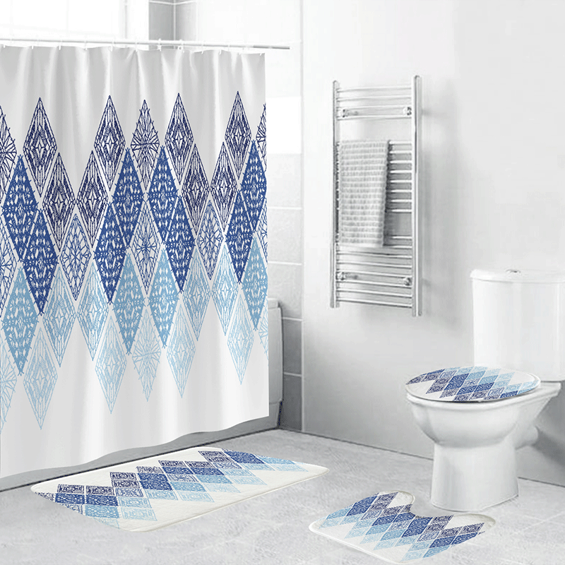 Geometric Patterned Shower Curtain Set Bowlift