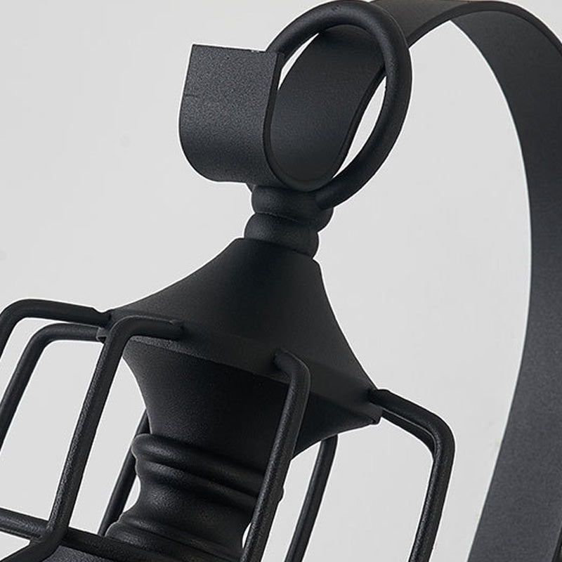 BowLift | 1 Light Bell Shade Wall Lamp Industrial Black Glass Wall Lamp for Corridor with Metal Cage Frame