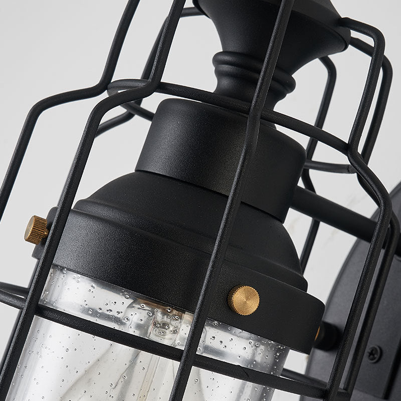 BowLift | 1 Light Bell Shade Wall Lamp Industrial Black Glass Wall Lamp for Corridor with Metal Cage Frame