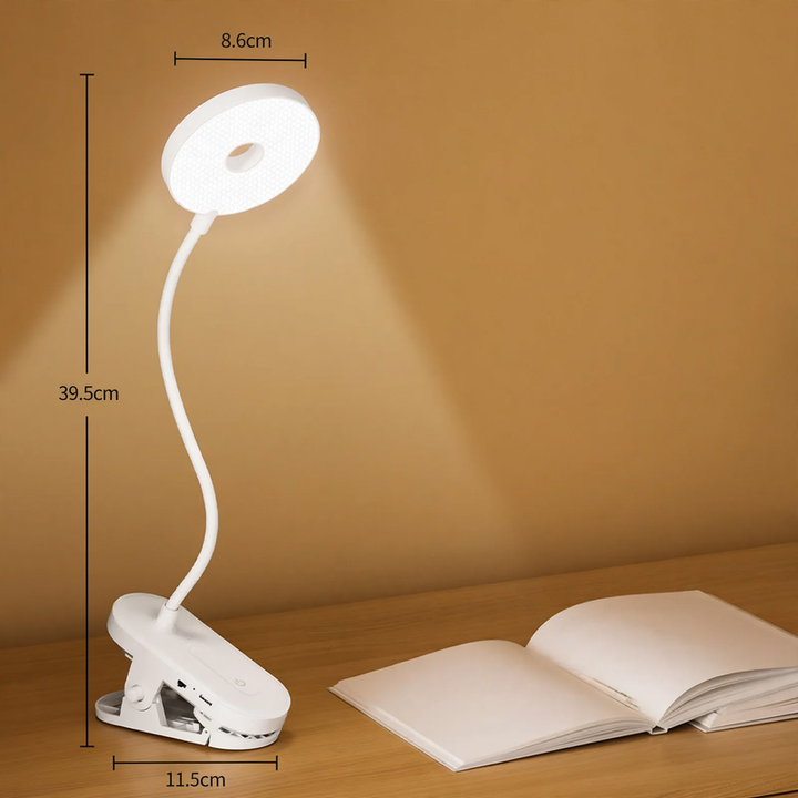 LED clamp lamp for desk and bedside table, dimmable