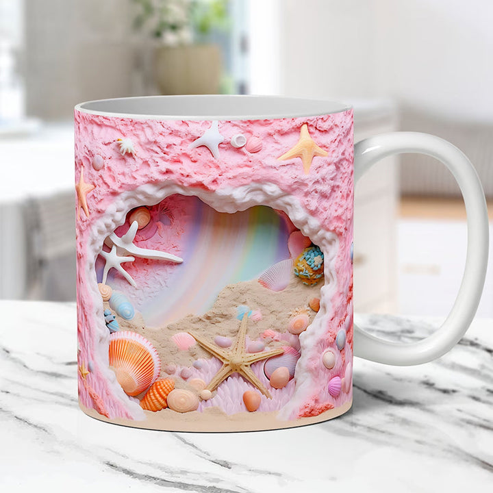 3D Ocean Beach Break Through Theme Coffee Mug | Bowlift