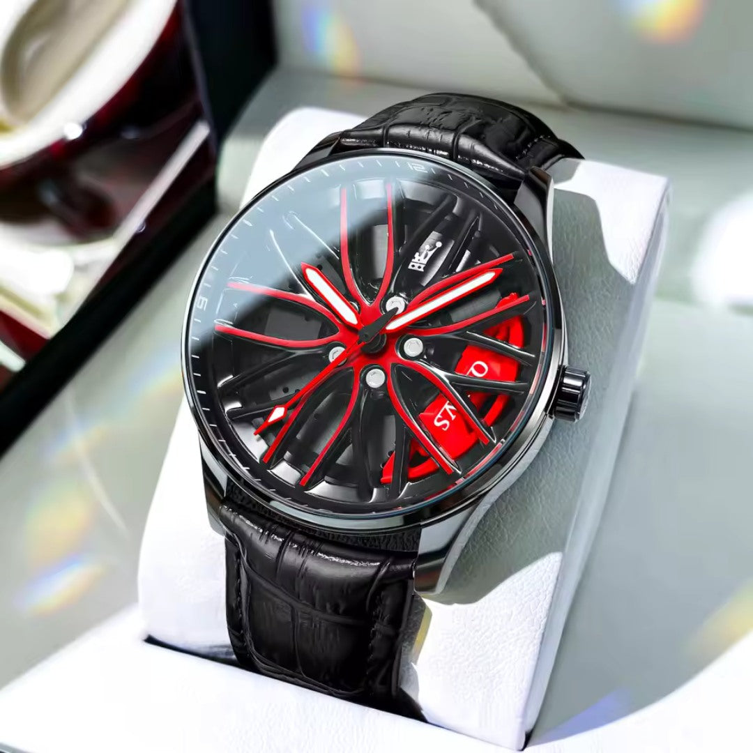 Racing-Inspired Watch with Rotating Dial and Luminescent Detail