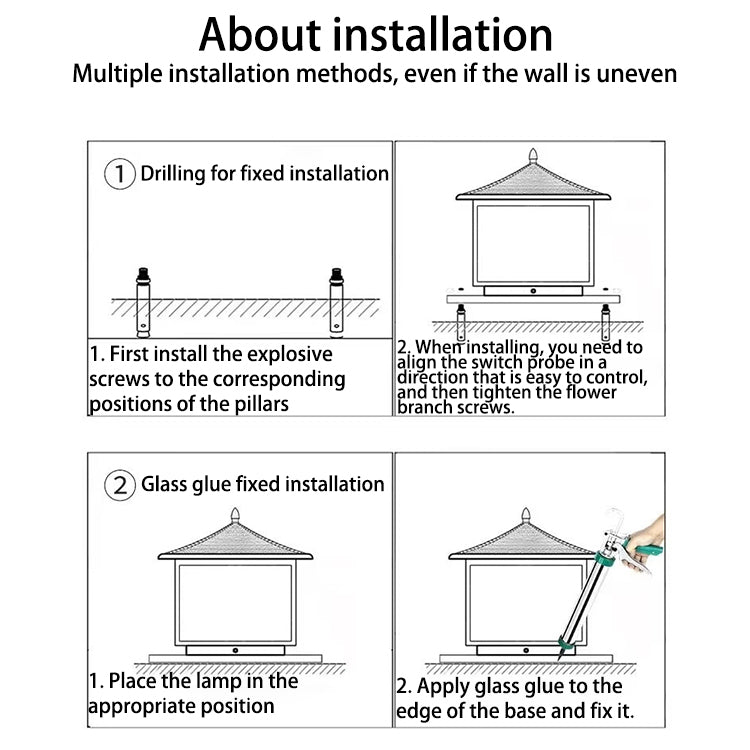 Traditional Chinese Square Aluminum Glass 1-Light Post Head Light For Garden | Bowlift