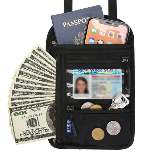 BowLift | Travel Neck Pouch Neck Wallet with RFID Blocking Passport Holder