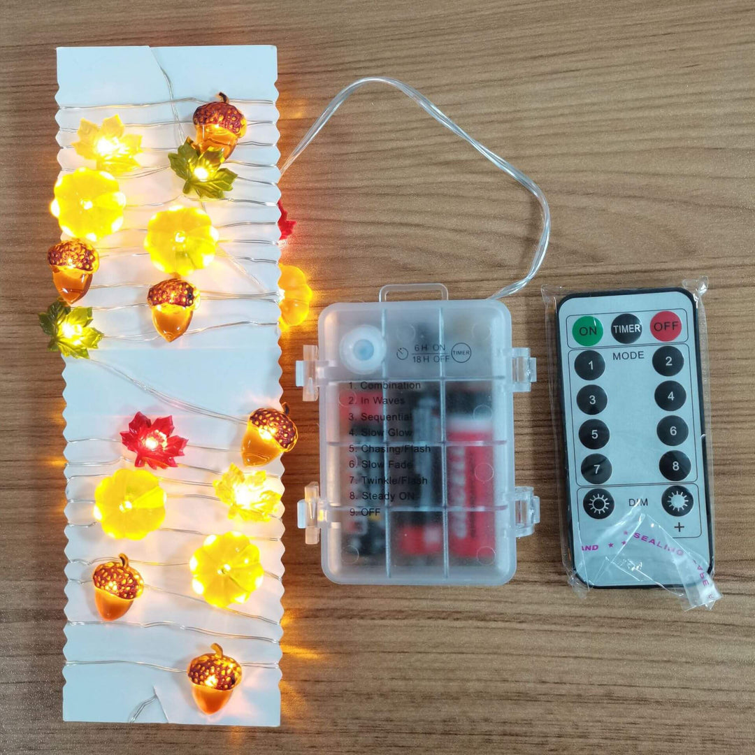 BowLift | Modern Thanksgiving Maple Acorn Pumpkin Decoration 30 LED String Lights