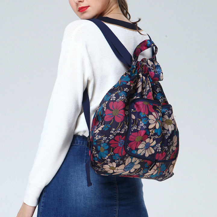 Foldable Printed Nylon Backpack with Drawstring | Bowlift